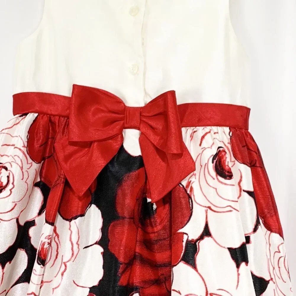 Gymboree Red Black & White Floral Christmas Party Dress 5T